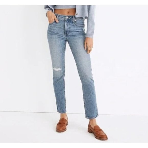 Madewell Denim - Madewell Mid Rise Perfect Vintage Jeans Ainsdale Ripped Knee Medium Wash